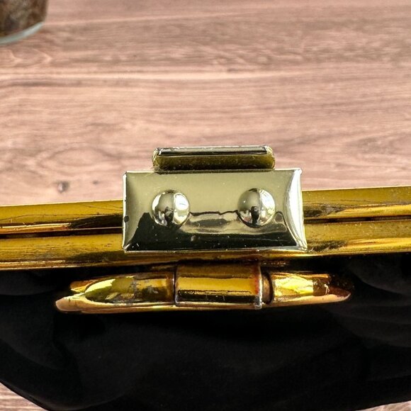 Vintage Black Satin Evening Purse with Gold-Tone Frame & Snap Closure - Picture 11 of 11